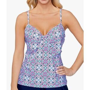 Island Escape Underwire Tankini Mandala Swim Top Full Bust Support Women Size 12